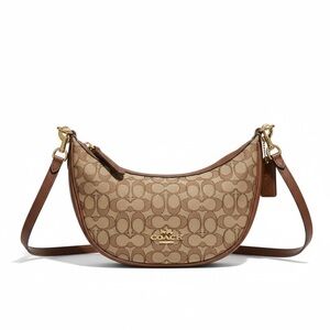 Coach Signature Crescent Shoulder Bag | Brown Canvas Leather Trim | Y2K